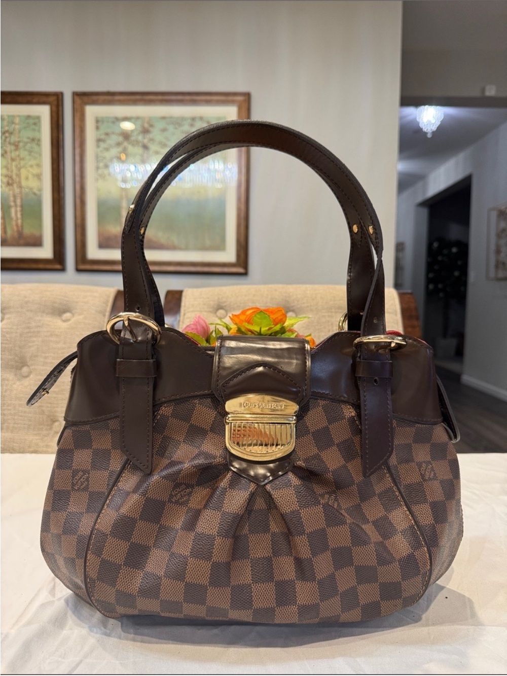 Authentic Louis Vuitton Damier Ebene Sistina MM shoulder bag